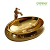 Easy installation counter top bathroom basin gold egg shape washing hand basin