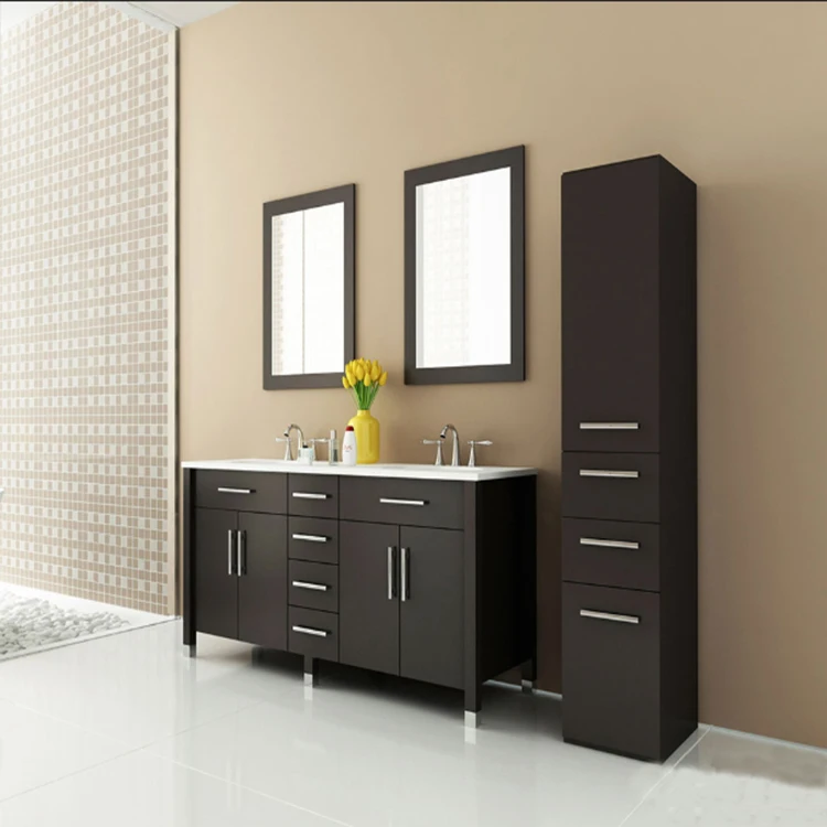 High Quality Pvc Door Board Decorative Double Sink Bathroom Wall Cabinets Modern Design