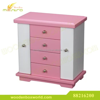 Two Color Pink White Wooden Wardrobe Box Jewelry Organizer Chest