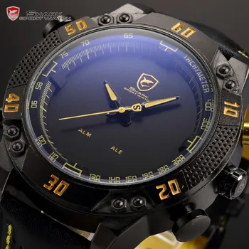 men's digital watch with leather strap