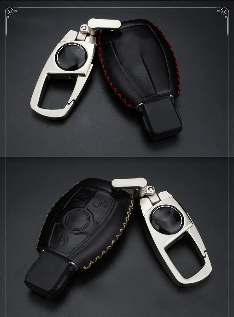 Cheap and Popular car accessories key case business style handmade leather key fob for Benz