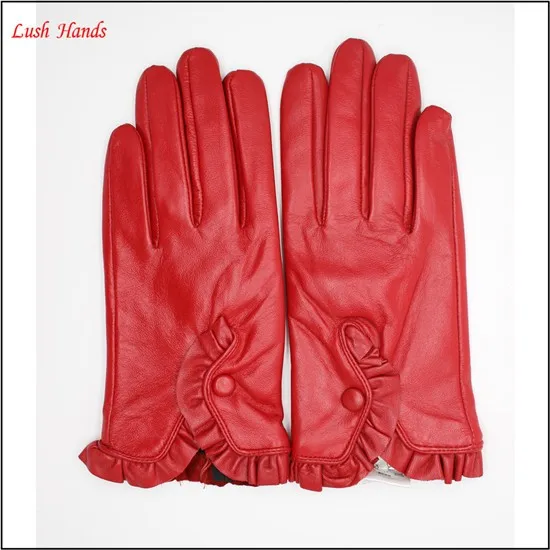 2017 new fashion ladies red driving leather hand gloves with good price