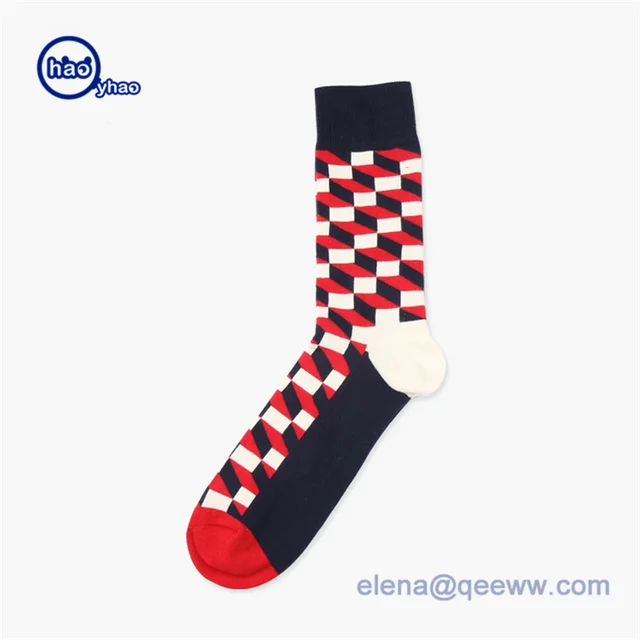 small order make your own socks custom Geo square man fashion crew socks