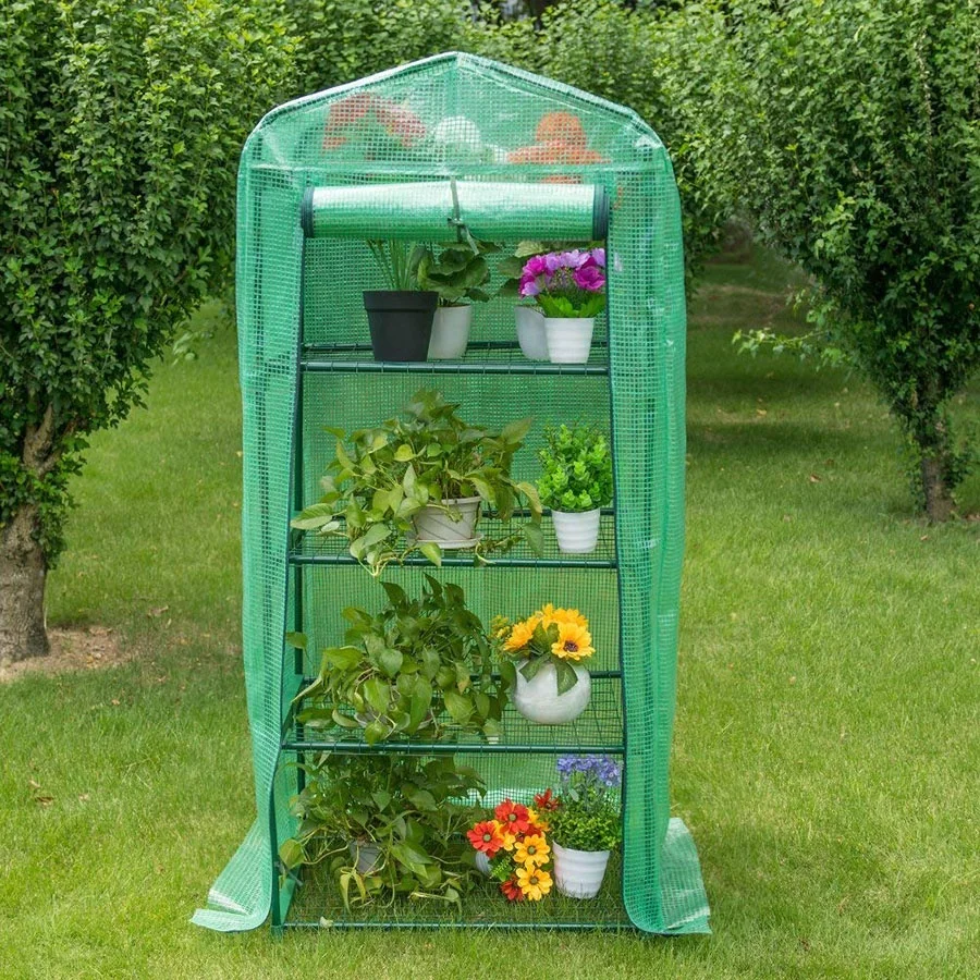 Low Cost 4 Tier Mini Portable Garden Pe Cover Greenhouse Plants Shed