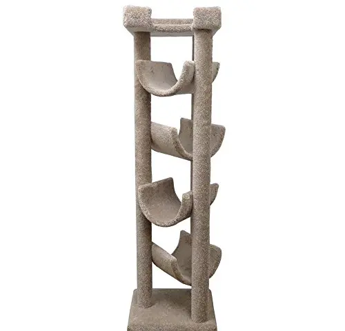 1 Piece Beige 72 Inches High Skyscraper Scratcher Cat Condo, Brown Pet Tree Perch Bed Kitty Tower House, Durable Four Cradles Elevated Stable Prevent Tipping Stationary, Carpet Sisal Rope Wood