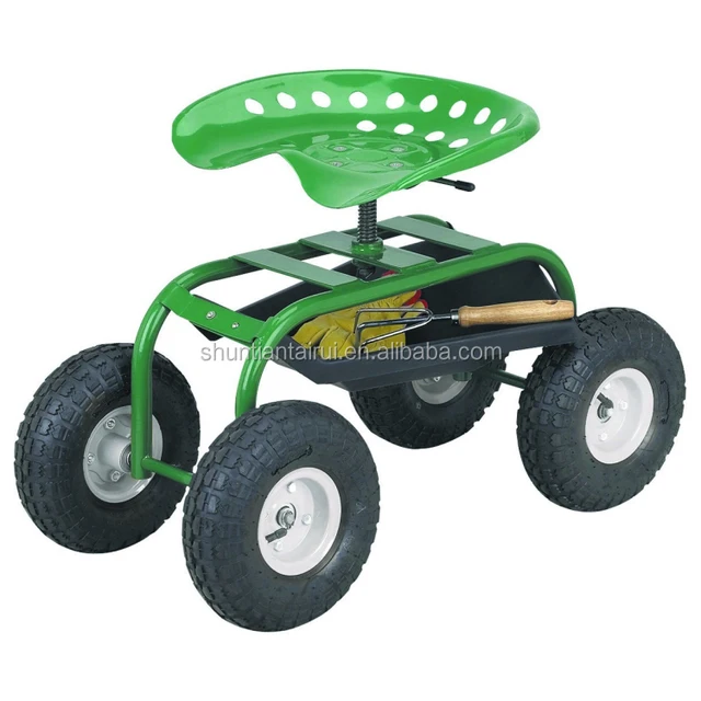 Garden Seat With Wheels Deluxe Tractor Scoot With Bucket Basket