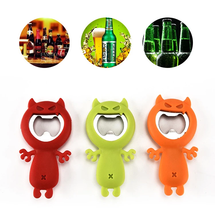 Amazon New Creative Cartoon Multifunction Silicone Stainless Steel Bottle Opener Beer Fridge Openers Kitchen Tools