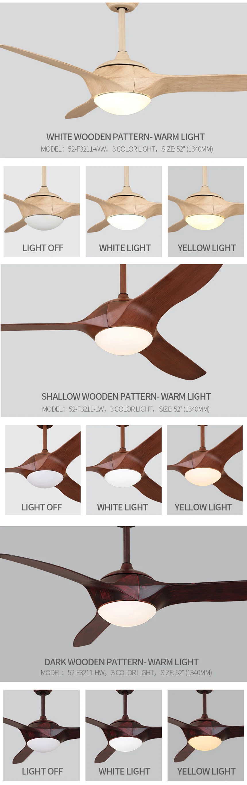 2017 popular good quality 52 inch decorative ceiling fan with light
