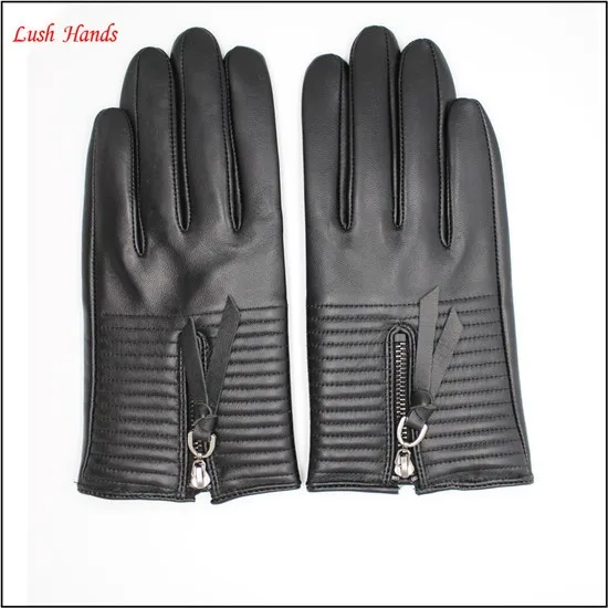 fashion women gloves Silver zipper ring short women gloves