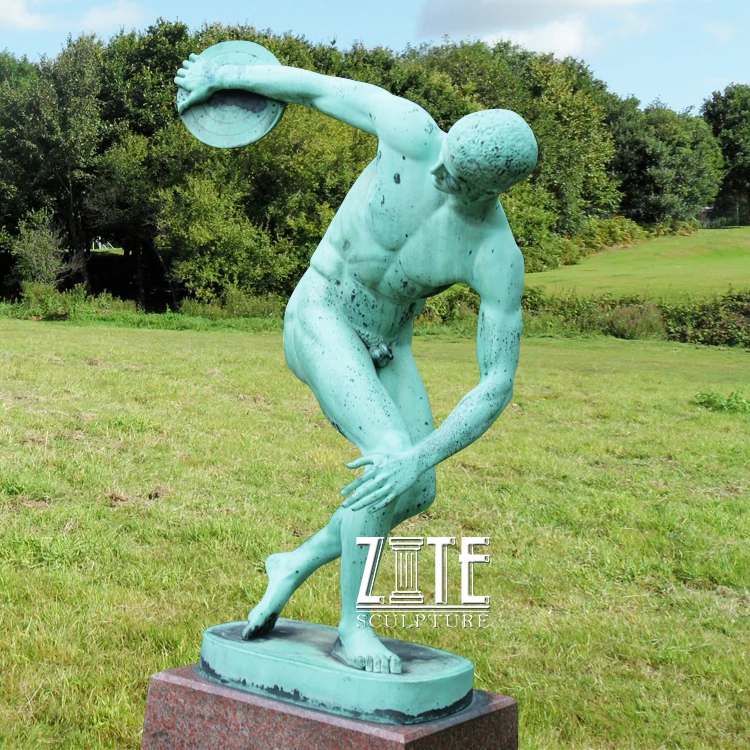 古董生活大小天然大理石男子铁饼投掷雕像