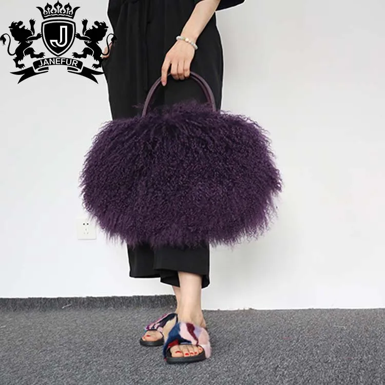 Details about   women luxury real lamb fur mongolian fur handbag shoulder bag 