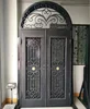 Top arch glass fancy design custom hand made wrought iron front entry door