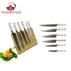 High quality ivory marble handle damascus kitchen knife in bamboo block