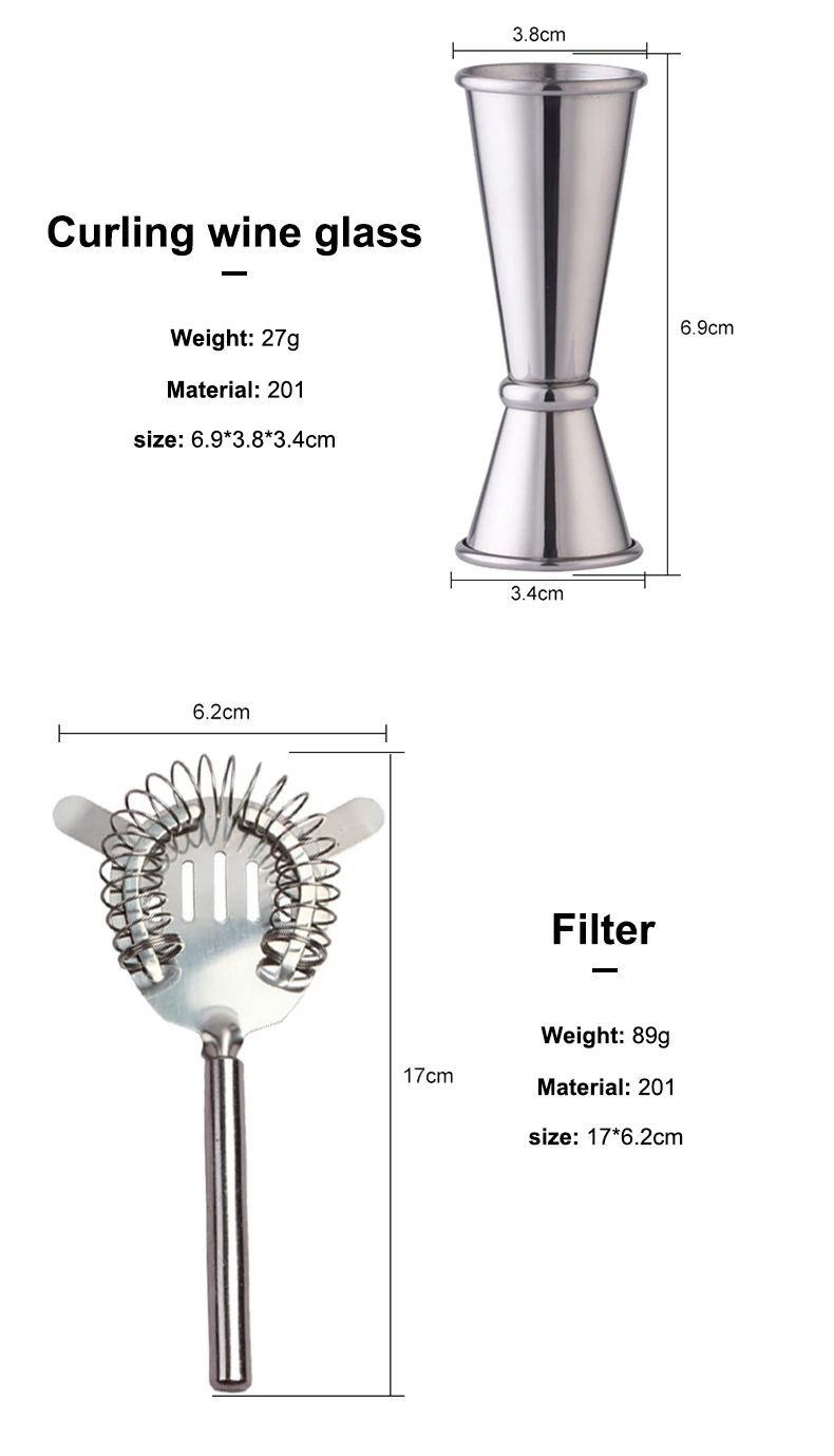 Stainless Steel Cocktail Shaker Bar Set Tools With Martini Mixer Double