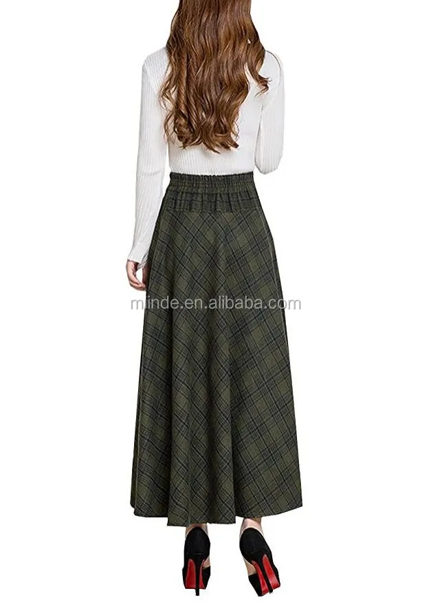 Para mujeres lana mezcla color mezclado Swing Falda Maxi vestido largo cálido estilo Retro informal U47