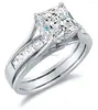 Solid 925 Silver Bridal Set Princess Cut Engagement Ring with Matching Channel Set Wedding Band Highest Quality CZ