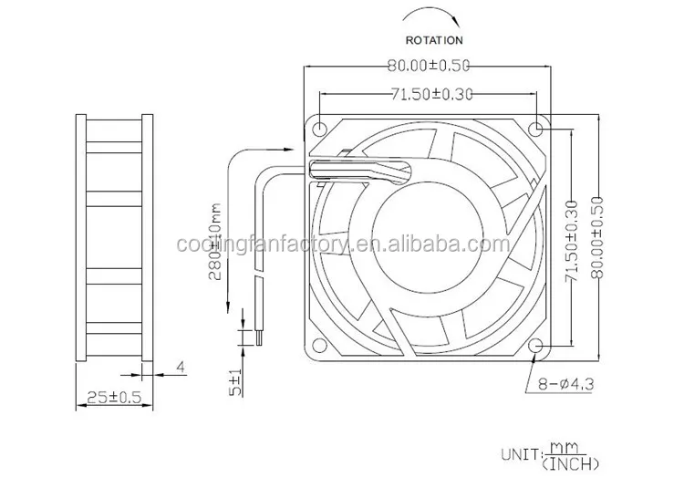 Axial Cooling Fan, 80mm, 220V, 8025, 80x80x25mm - detail 2