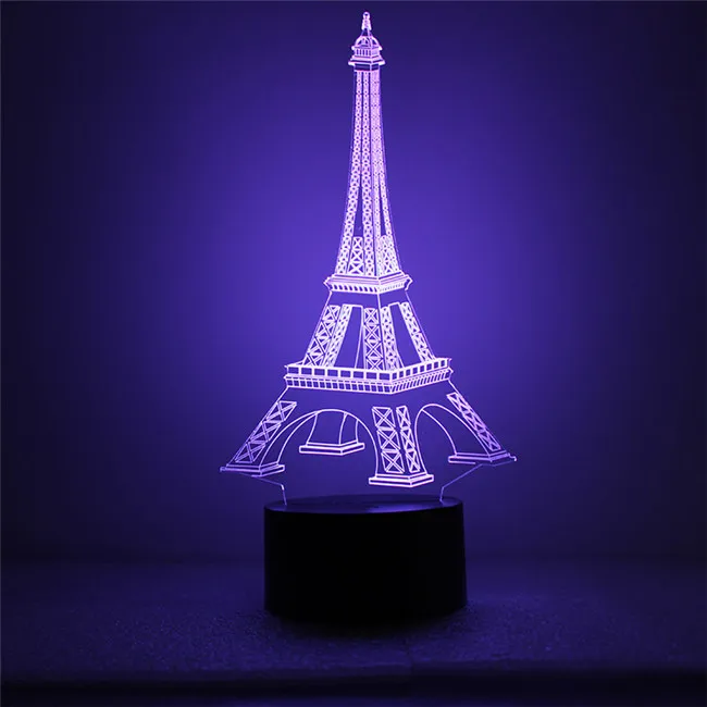 Creative visual stereo LED touch switch The gradient small night light Discus the Eiffel Tower 3 d lamp