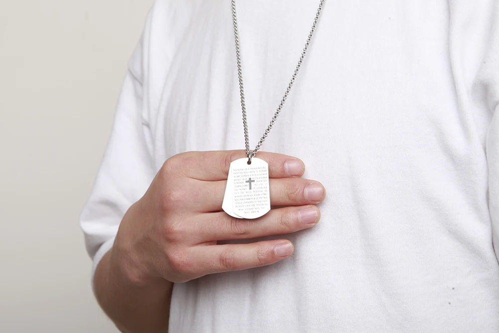 religious 316 stainless steel bible double pendant jewelry men