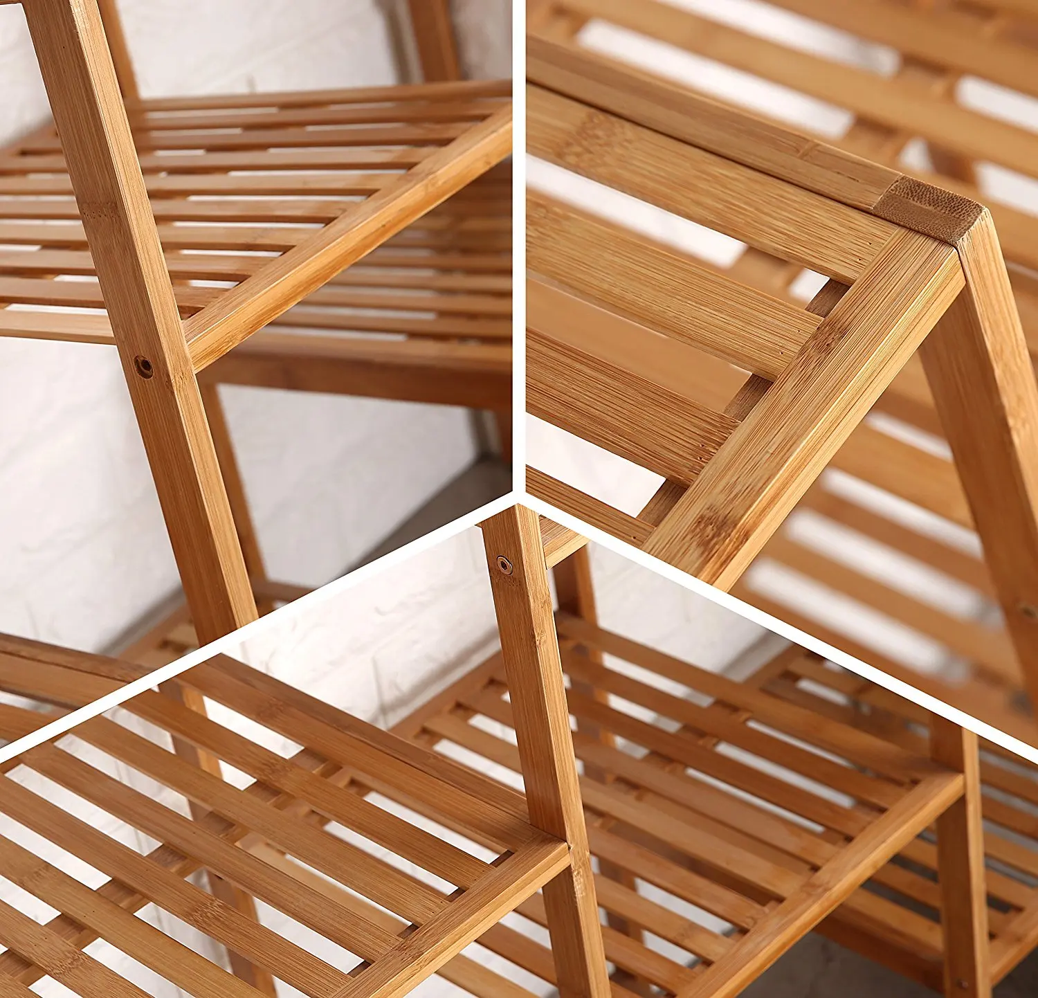 Natural Bamboo Shelf Plant Stand Display Customized Utility Shelf