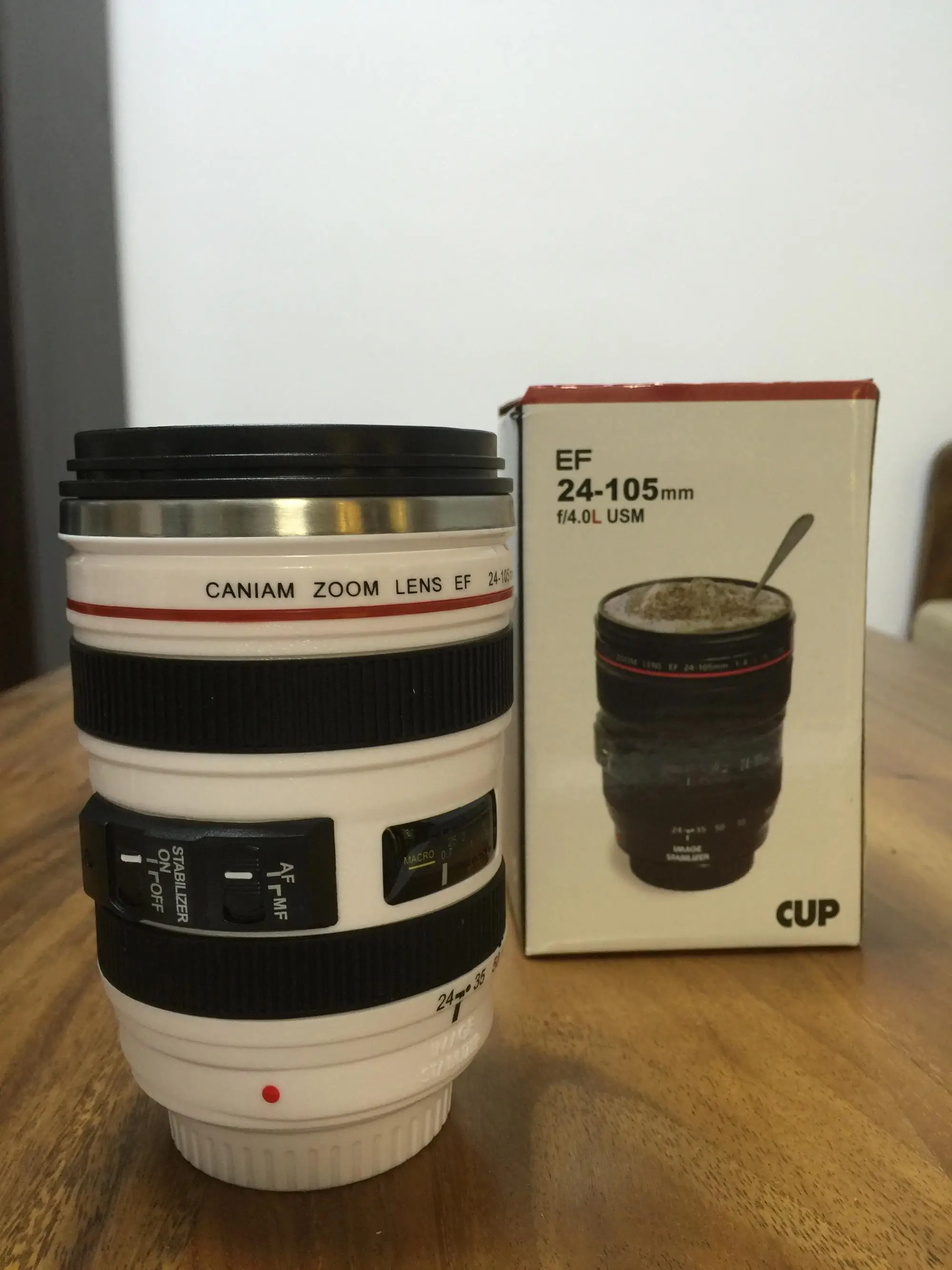 FDA Certification Free Sample Stainless Steel Coffee Mug, Camera Lens Coffee Mug