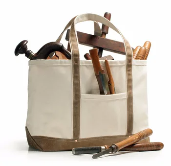 2017 Natural Canvas Tote Bags Heavy Duty Tool Bag With Outside Pockets Front Pocket Beach