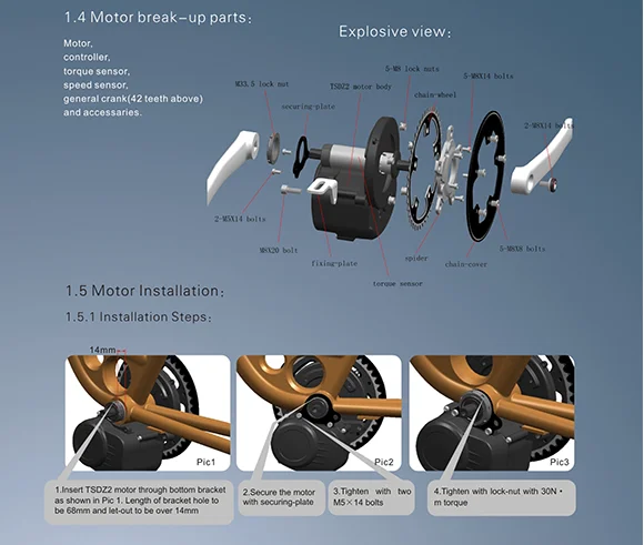 Tsdz2 36v 350w Mid Drive Motor Including Brake Level And Throttle - Buy