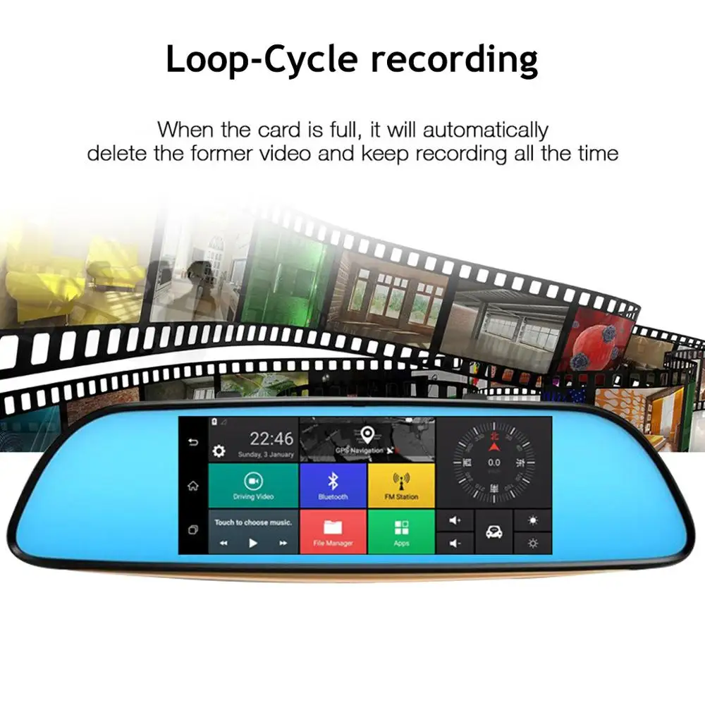 7 Inch Full Touch Screen Android 5.0 Car Dvr Mirror With Wifi 3g Gps