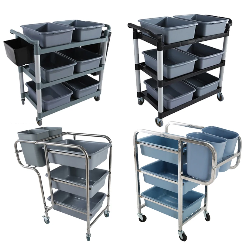 victualing house stainless steel dish caddy with bucket hotel Service Cleaning plates dishes collect trolley