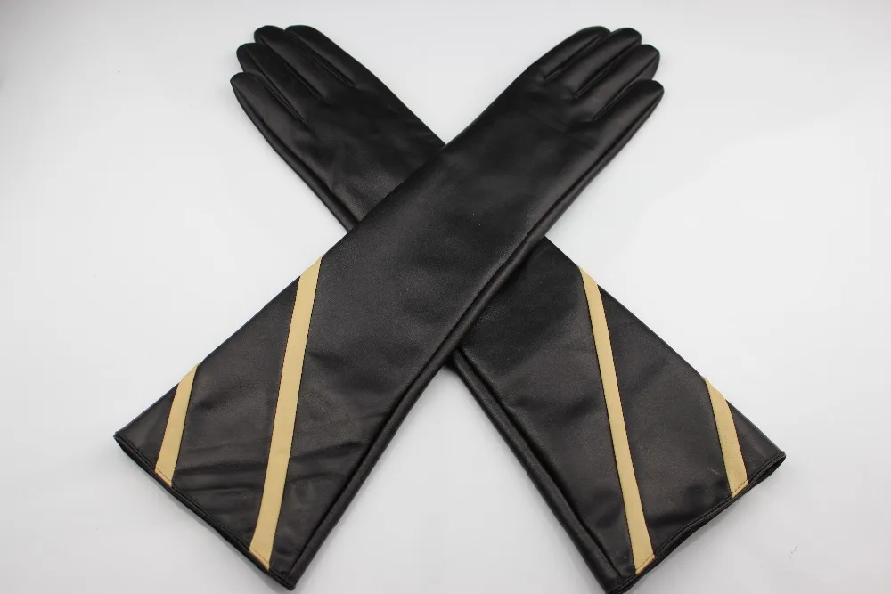 Women long leather gloves silk lining