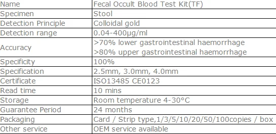 One Step Tumor Marker Fecal Occult Blood FOB Test Kit Transferrin TF Test Strip