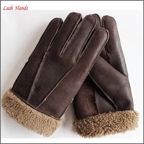 2016 winter men's brown warm double face hand gloves for wholesale