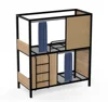 Durable wrought iron european twins double decker steel dormitory bunk bed with curtain for dormitory and staff