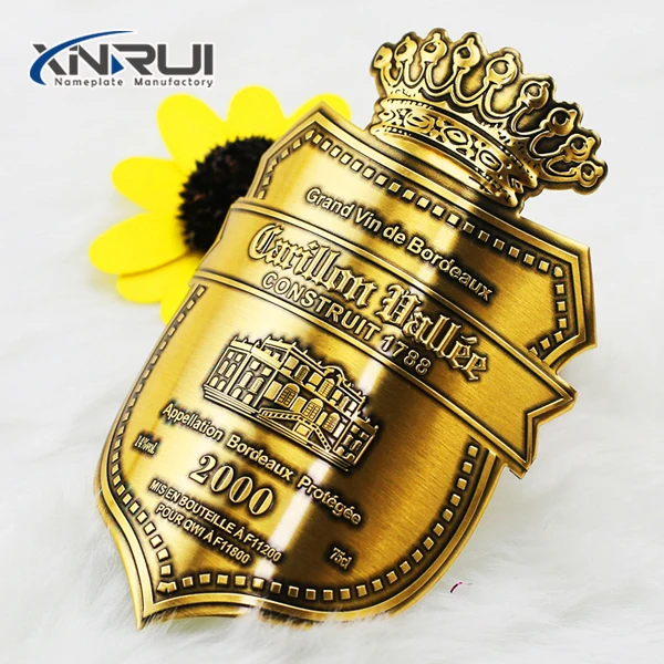 Custom Aluminum Embossed Bottle Label Metal Logo Wine Metal Sticker