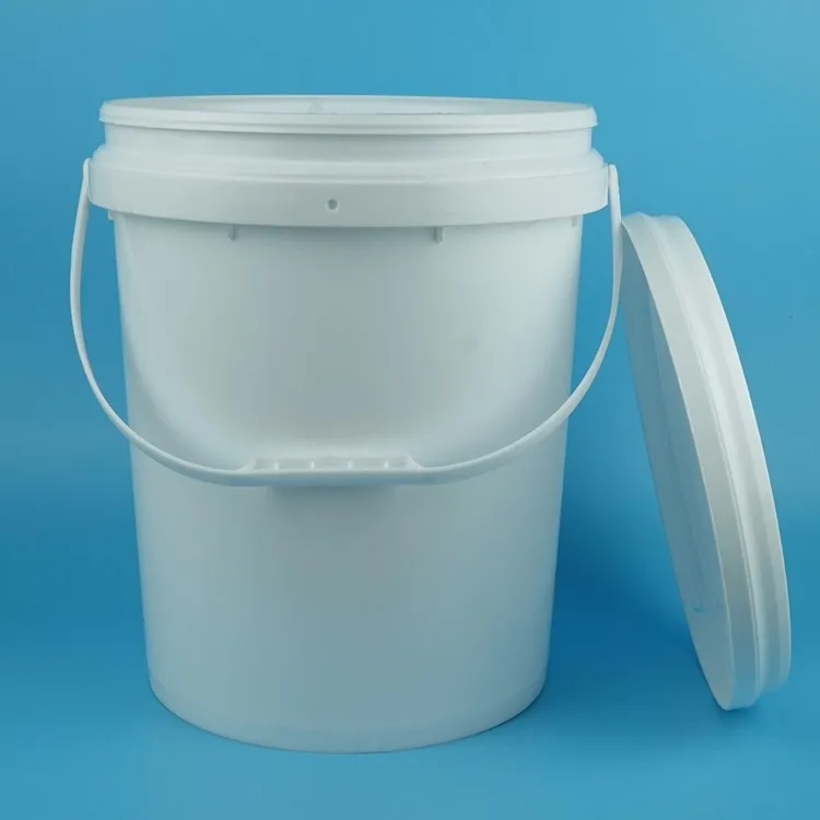 20L white plastic bucket with plastic handle. 