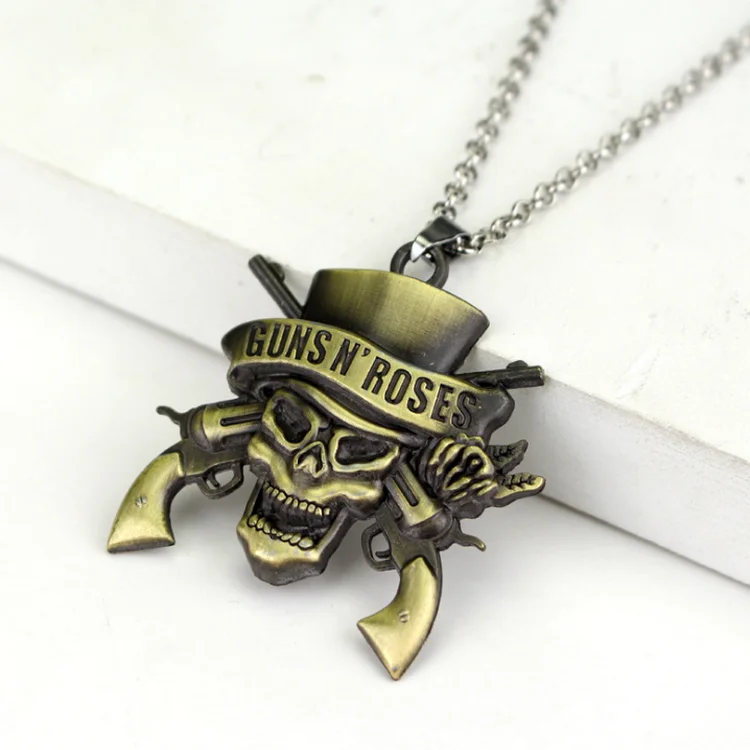 American Guns N' Roses Punk Style Skull Pendant Necklace for Unisex