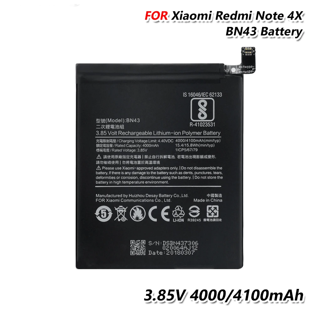 E-yiiviil BN43 Batterie de rechange compatible avec Xiaomi Redmi Note 4X avec outils 