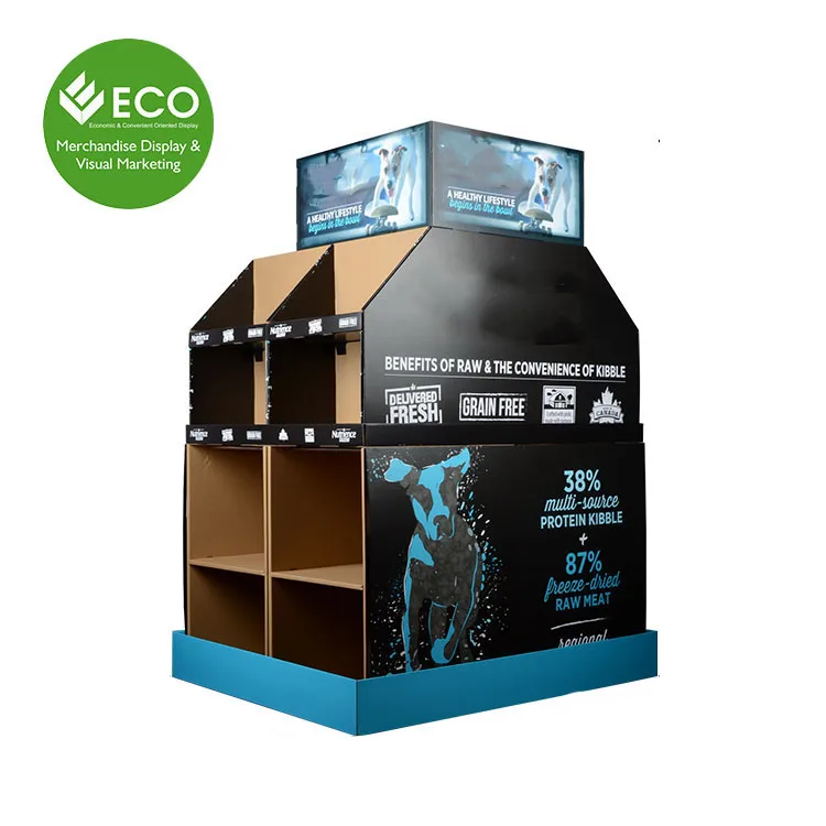Retail E Paper Corrugated Pop Supermarket Pet Food Pallet Display Stand