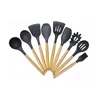 FDA silicone bamboo cooking utensil with wood cookware and bamboo kitchenware utensil for bambu dinnerware tableware cutlery set