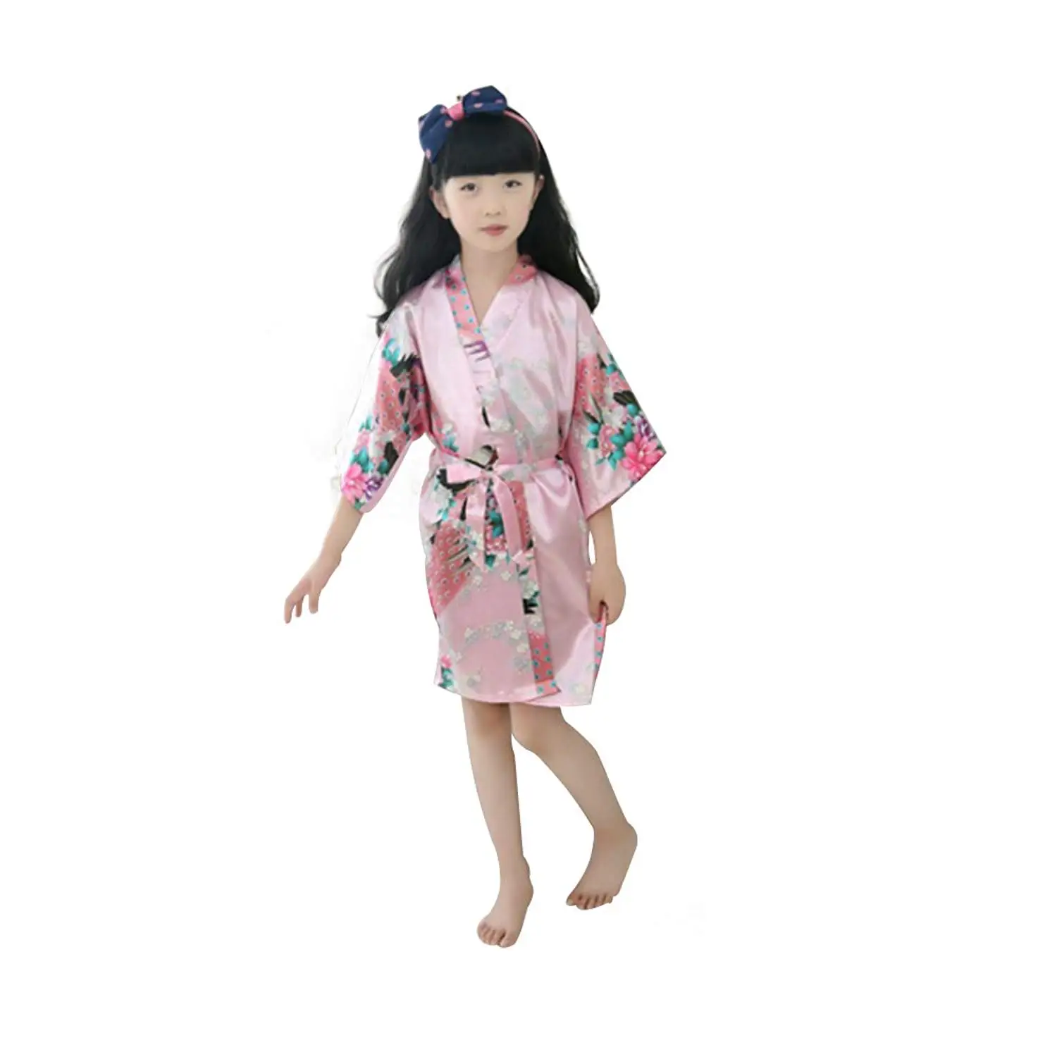 UHBGT Girls Silk Satin Blossoms Kimono Robes Children Sleepwear Kids Bathrobe Gift for Spa Party Birthday