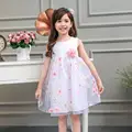 Summer Dress 2016 Baby Girls Kids Princess Party Printing Flower Lace Cotton Dress Children Clothing White