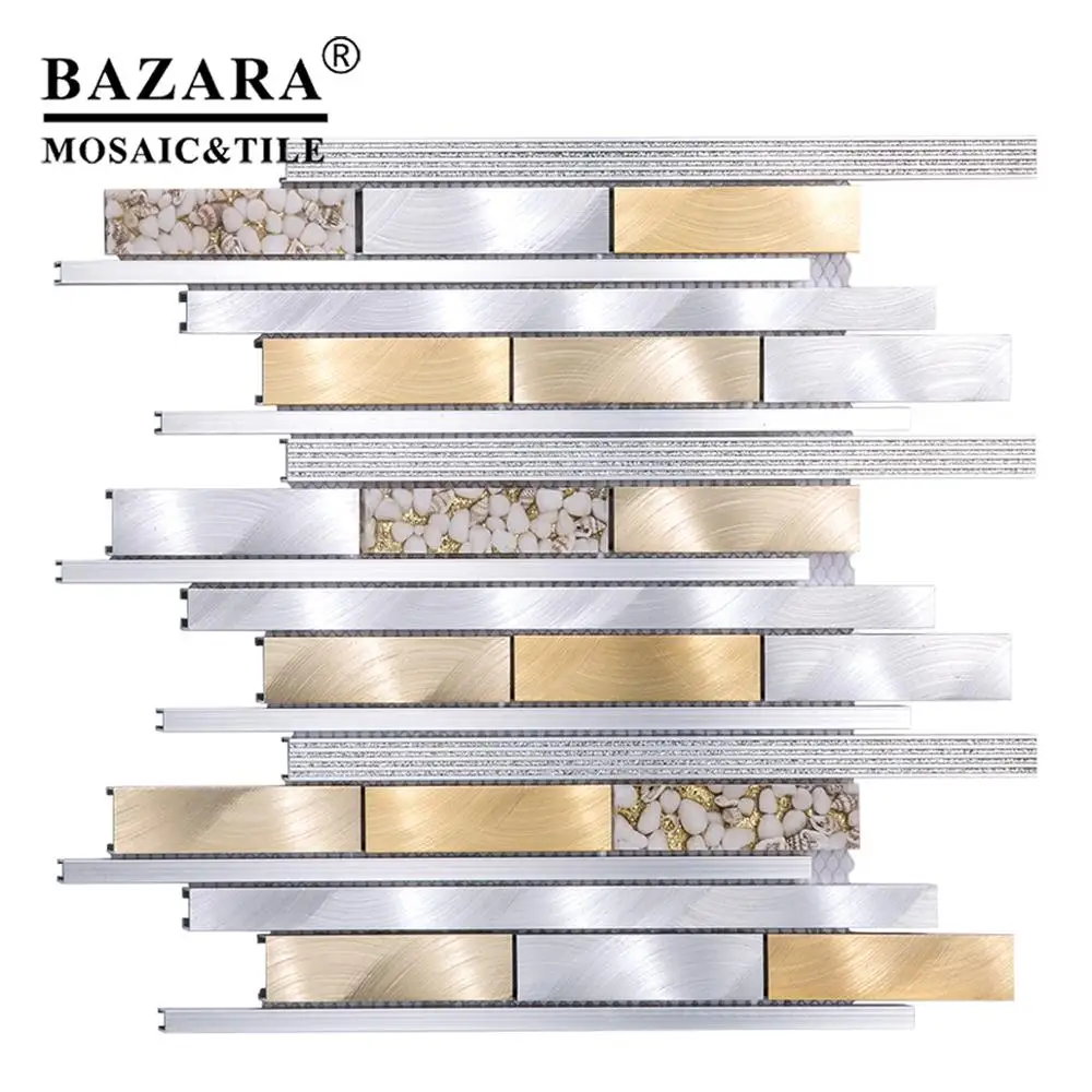 Long strip Metal Aluminum Mix Super white Glass 3D Mosaic Made in China