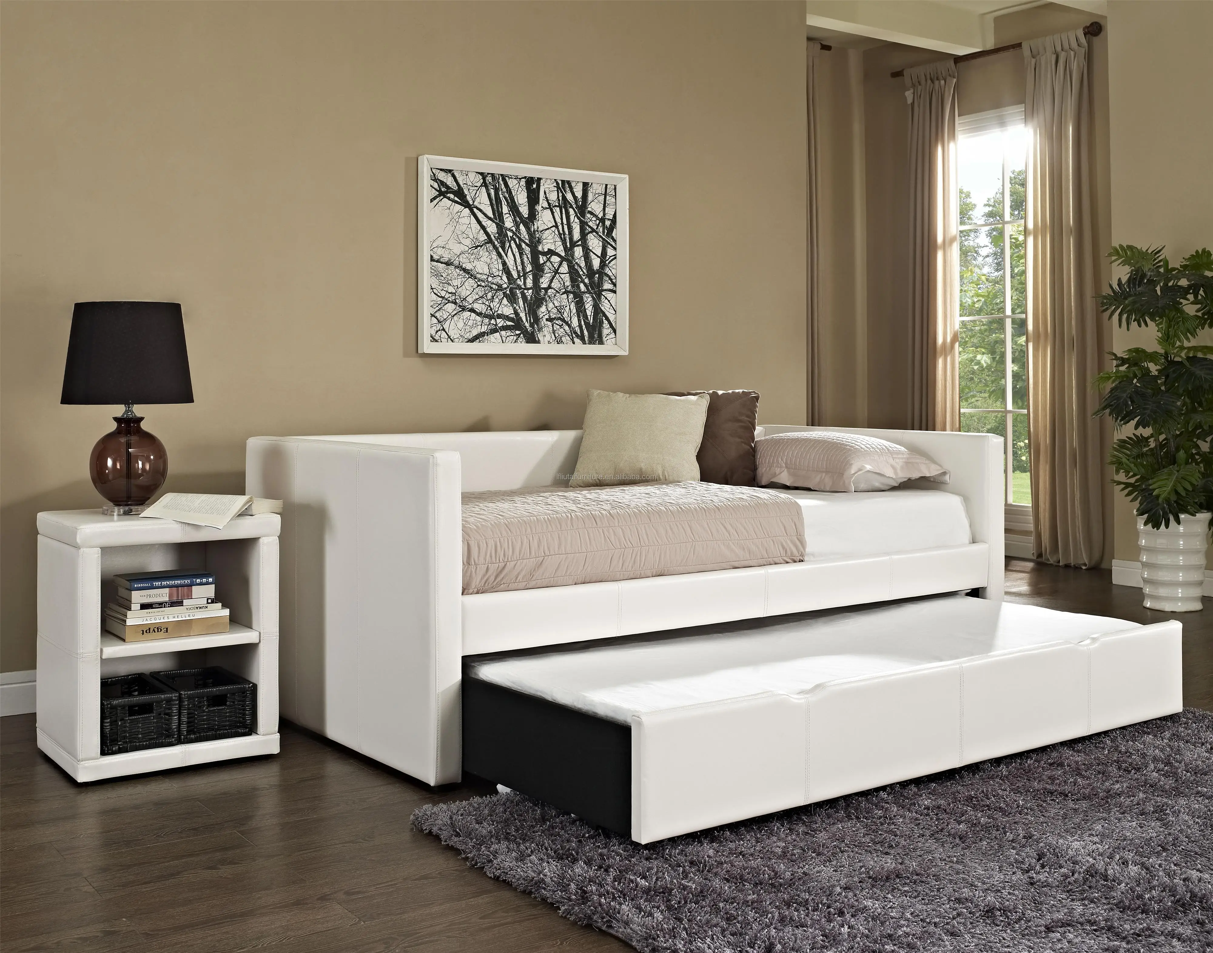 America Market Hot Selling Contemporary White Leather Daybed With Twin