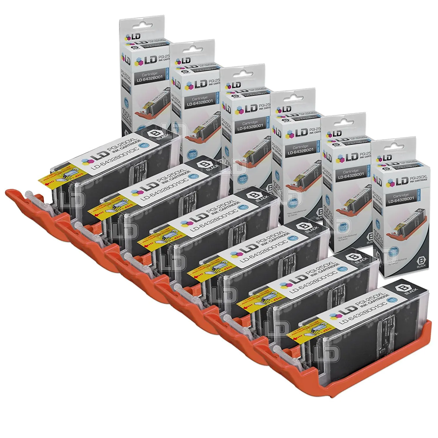 LD Compatible Canon PGI-250XL / 6432B001 Set of 6 High Yield Pigment Black Inkjet Cartridges for PIXMA MX922, MG5420, MG6320, MX722, IP7220, MG5422, MG7120, MG5520, MG6420 Printers