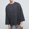 2017 New Design Long Sleeve Drop Shoulder Sleeve Oversize Gray Plain T Shirt OEM