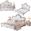 Luxury French Baroque Style White Leather Upholstery Carved Rose Headboard King Size Bed