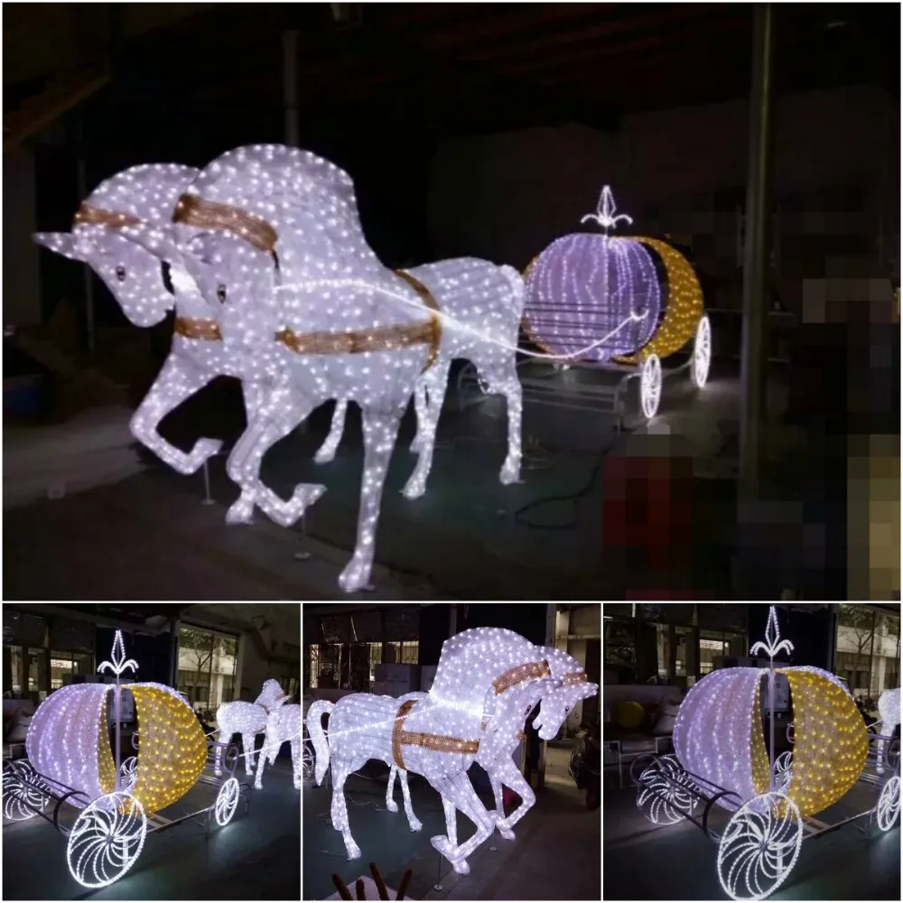 Outdoor Life Size Led Lighted Cinderella Horse Carriage For Commercial