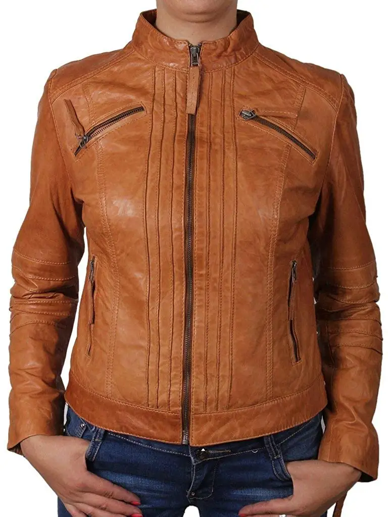 New Men Genuine Sheep Leather Slim Fit Biker Jacket LF354