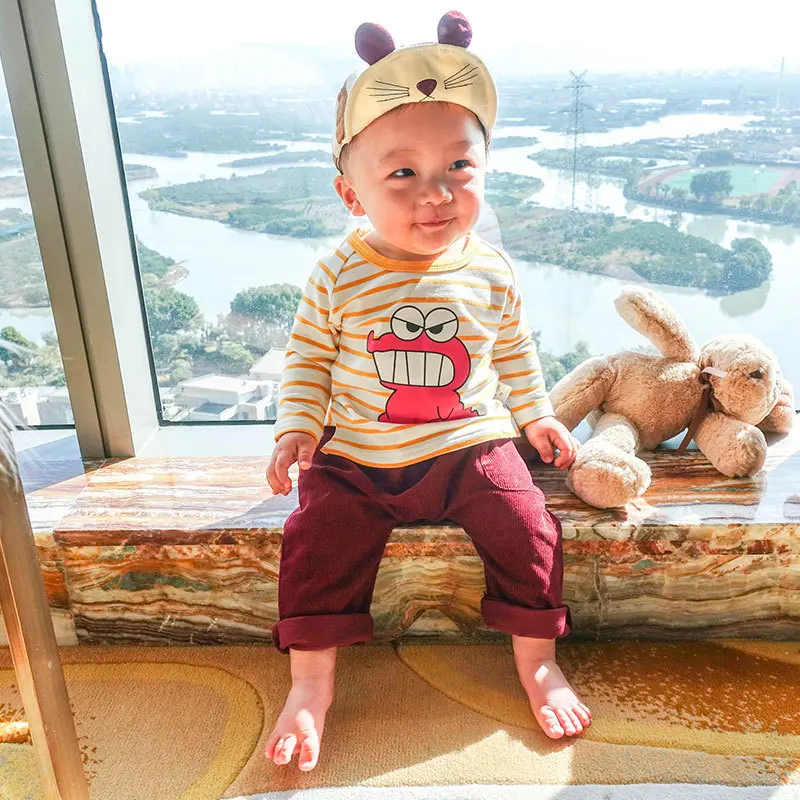 
Factory custom autumn stripe casual baby long sleeve t-shirt cartoon infant clothes 1795 