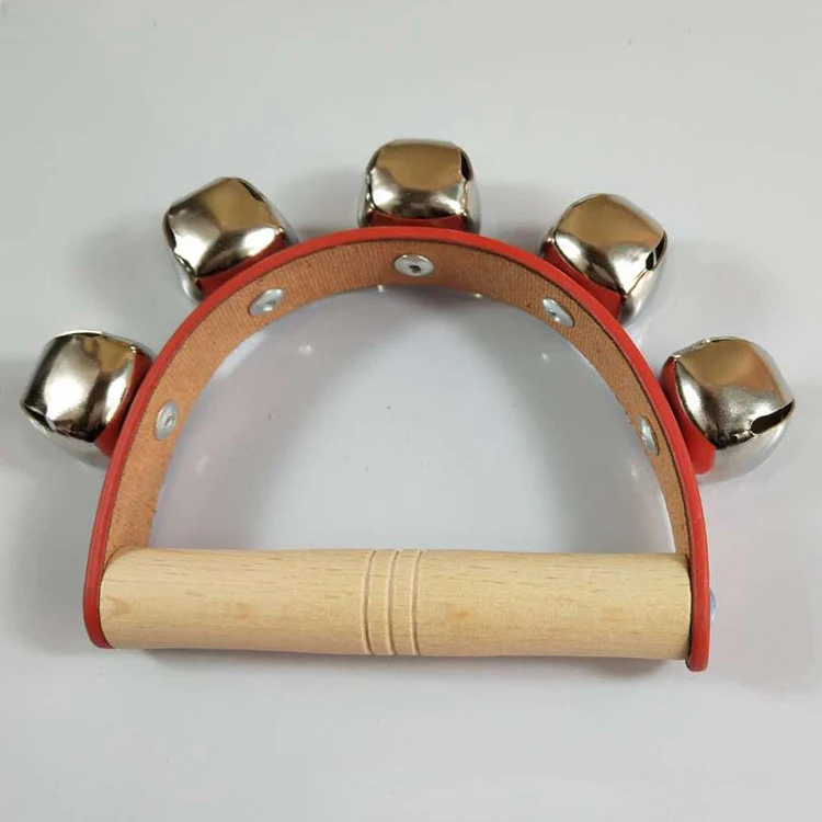 Handheld Sleigh Bells With Wooden Grip,Red Leather Buy Bells,Metal